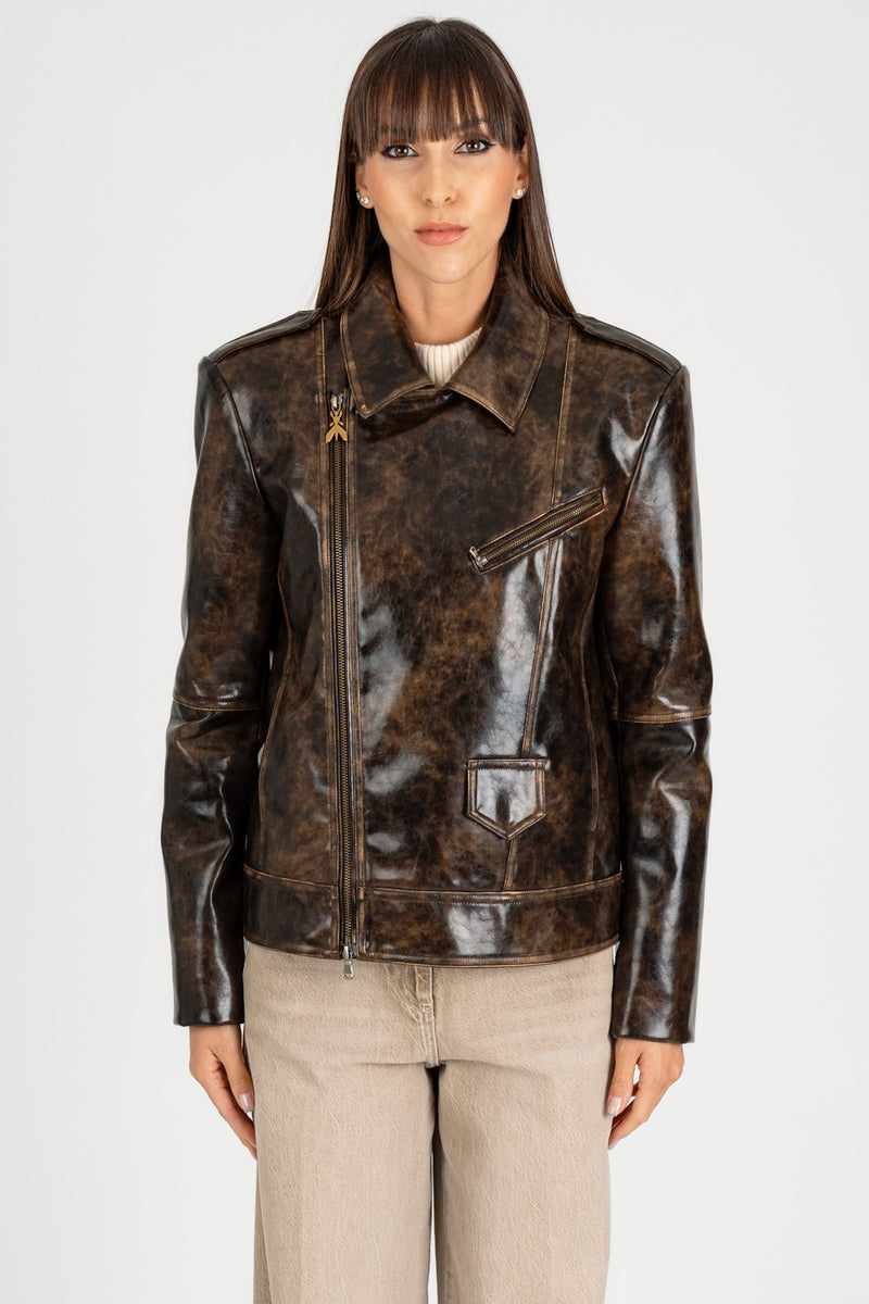 Giubbino Chiodo Over Brown Black Brushed