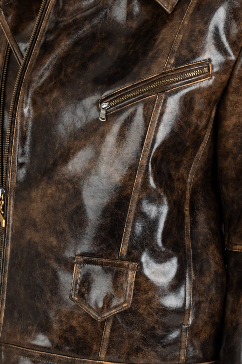 Giubbino Chiodo Over Brown Black Brushed