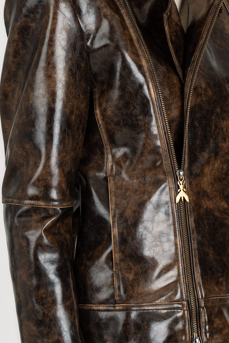 Giubbino Chiodo Over Brown Black Brushed