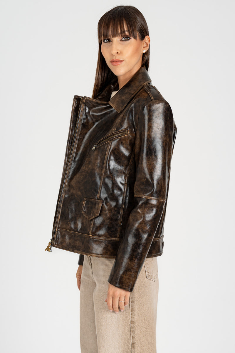 Giubbino Chiodo Over Brown Black Brushed