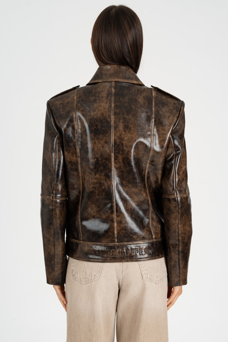 Giubbino Chiodo Over Brown Black Brushed