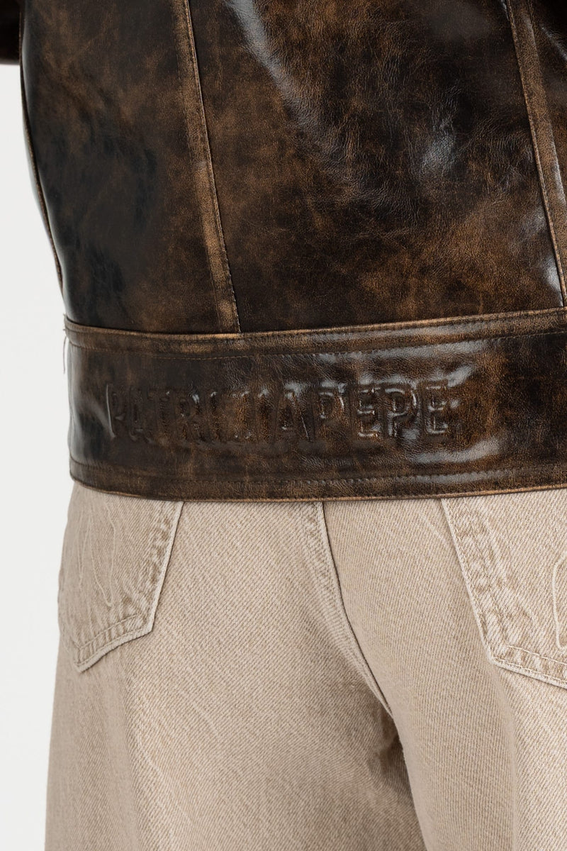 Giubbino Chiodo Over Brown Black Brushed