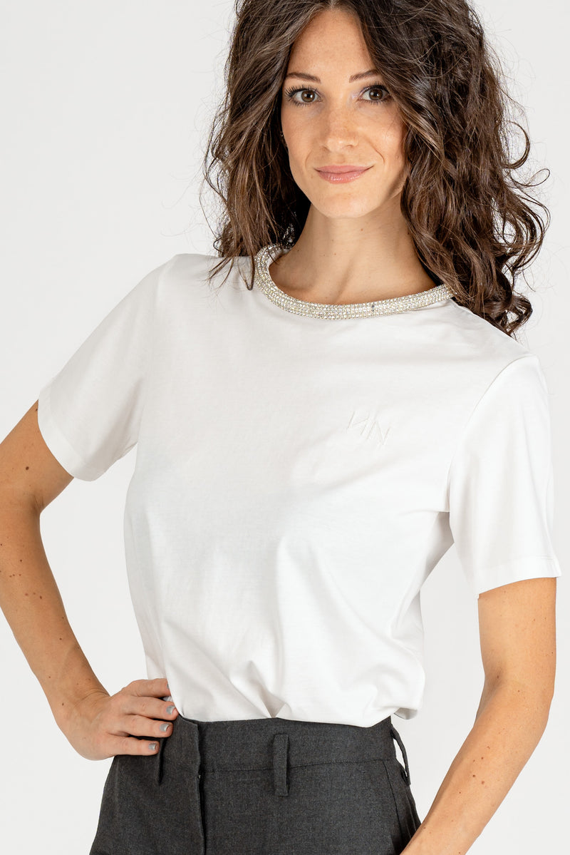 T-Shirt Collare Avorio