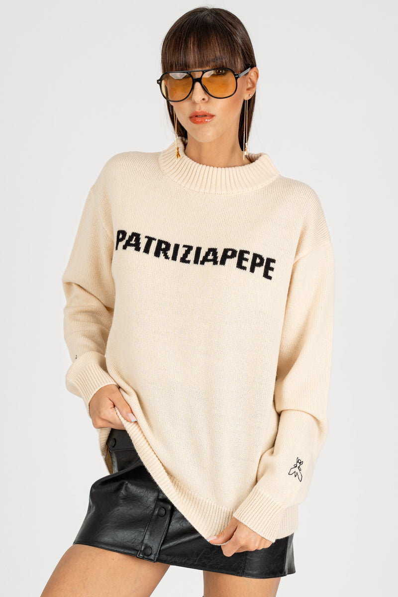 Maglia Logo Jacquard Digital Natural Dust