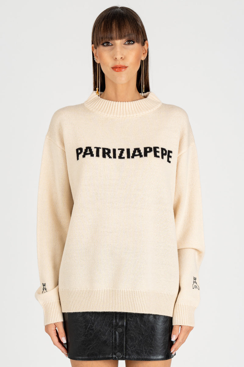 Maglia Logo Jacquard Digital Natural Dust