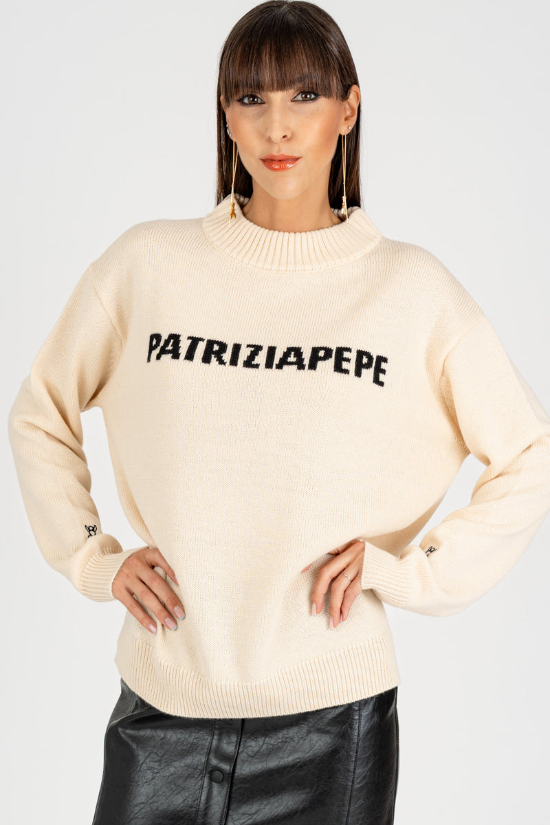 Maglia Logo Jacquard Digital Natural Dust