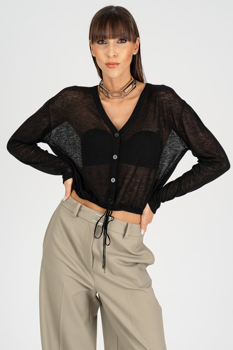 Cardigan con Coulisse Nero