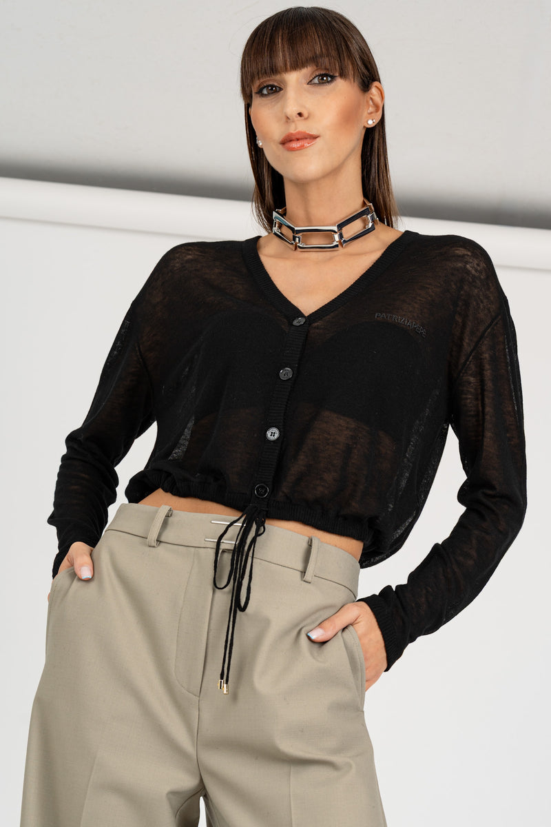 Cardigan con Coulisse Nero