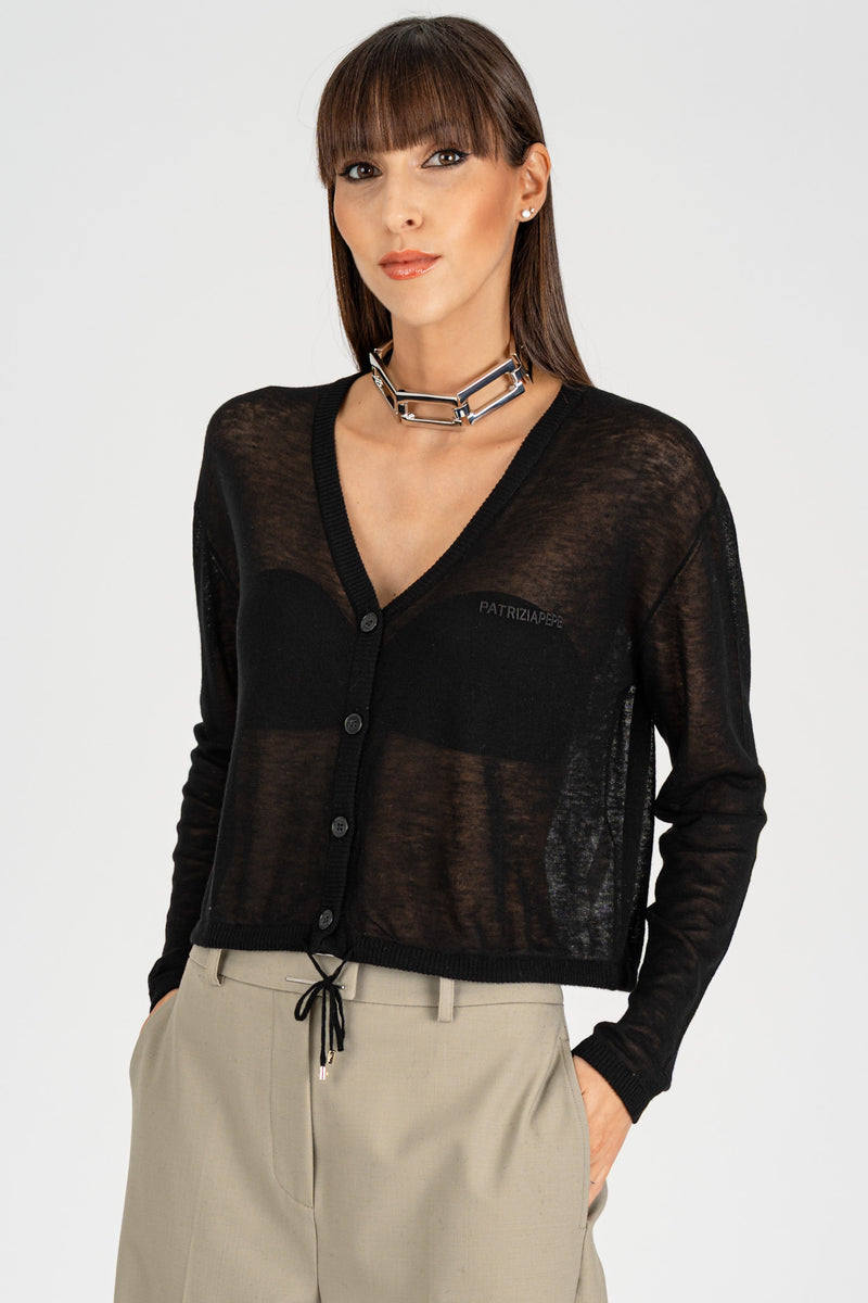 Cardigan con Coulisse Nero