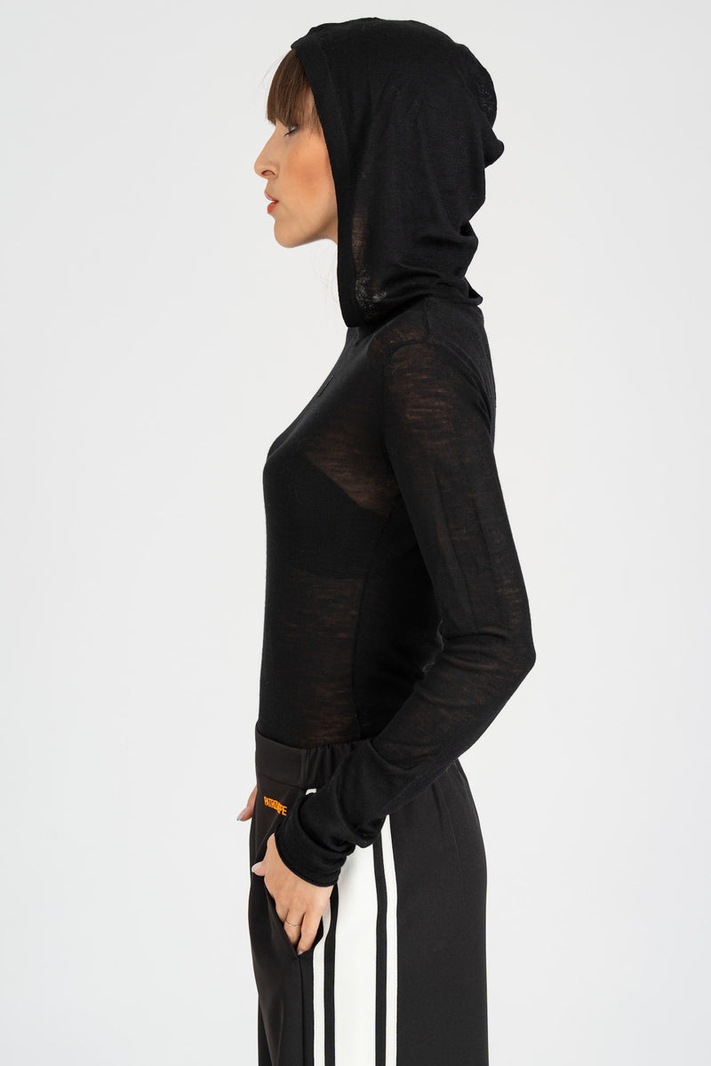 Body in Maglia con Cappuccio Nero