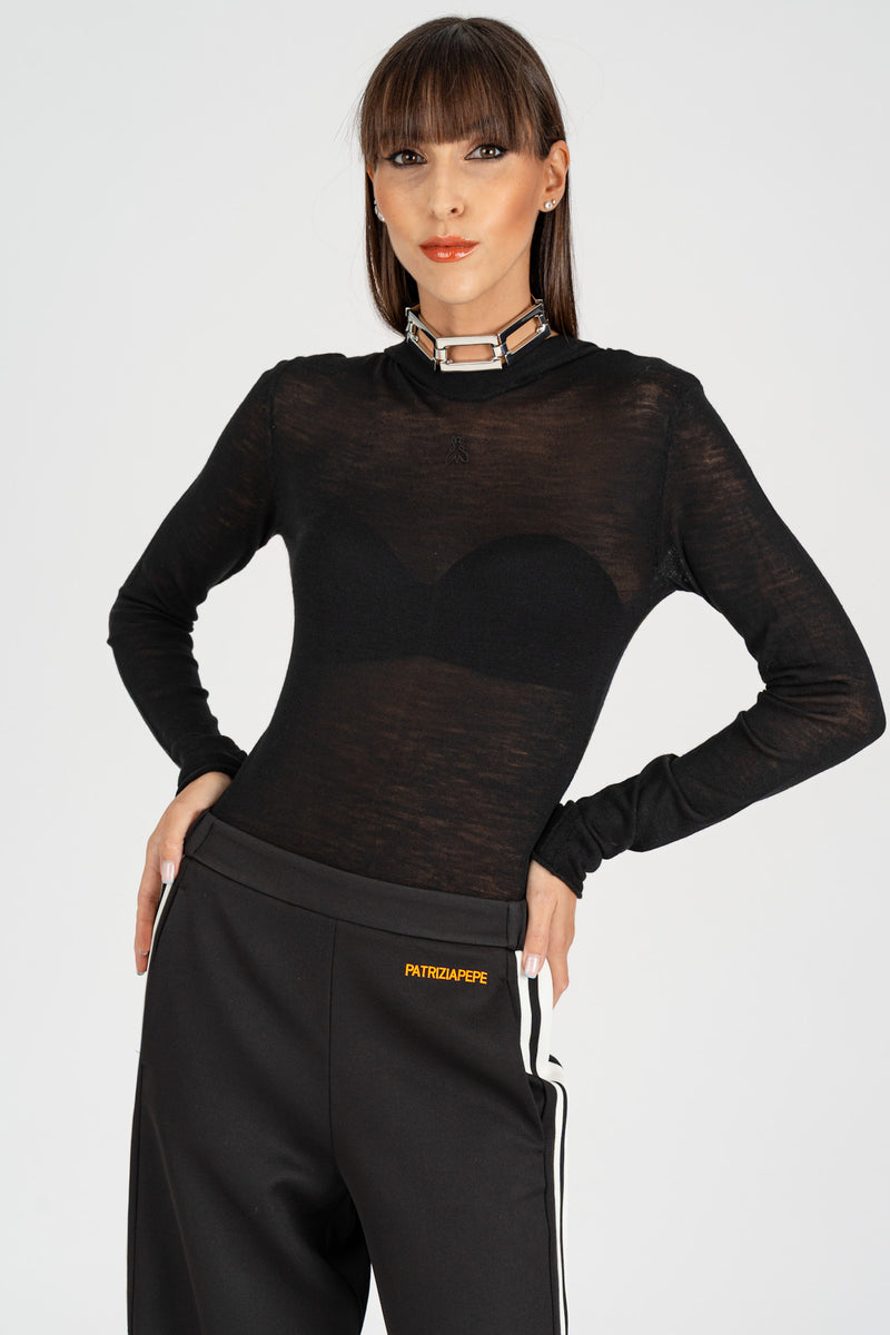 Body in Maglia con Cappuccio Nero