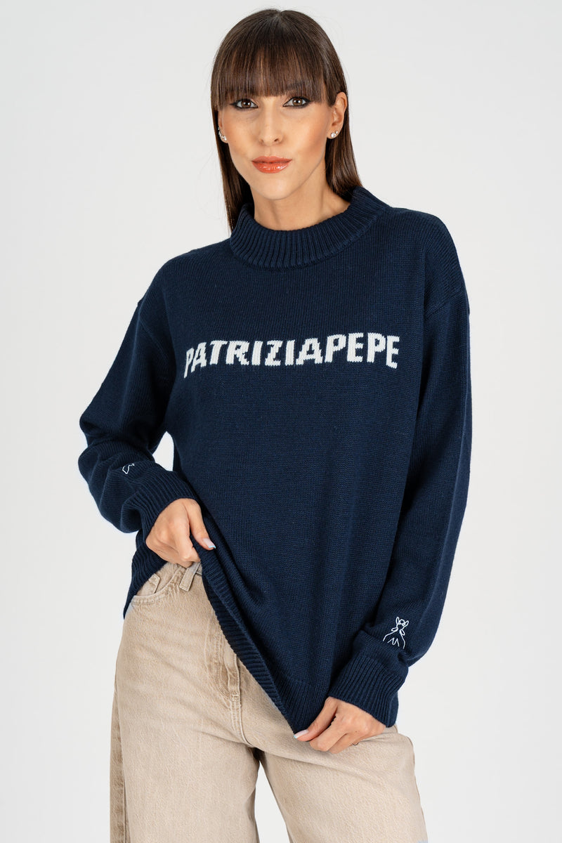 Maglia Logo Jacquard Navy