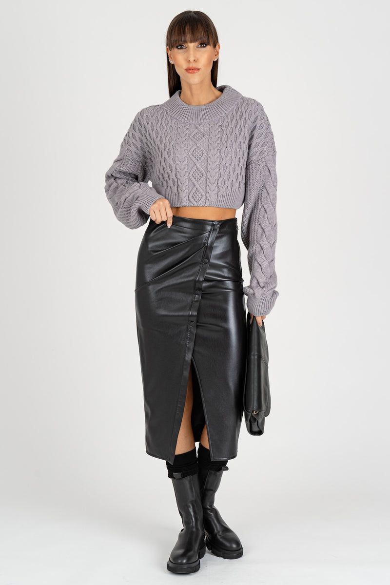 Maglia Crop con Trecce Mistery Gray