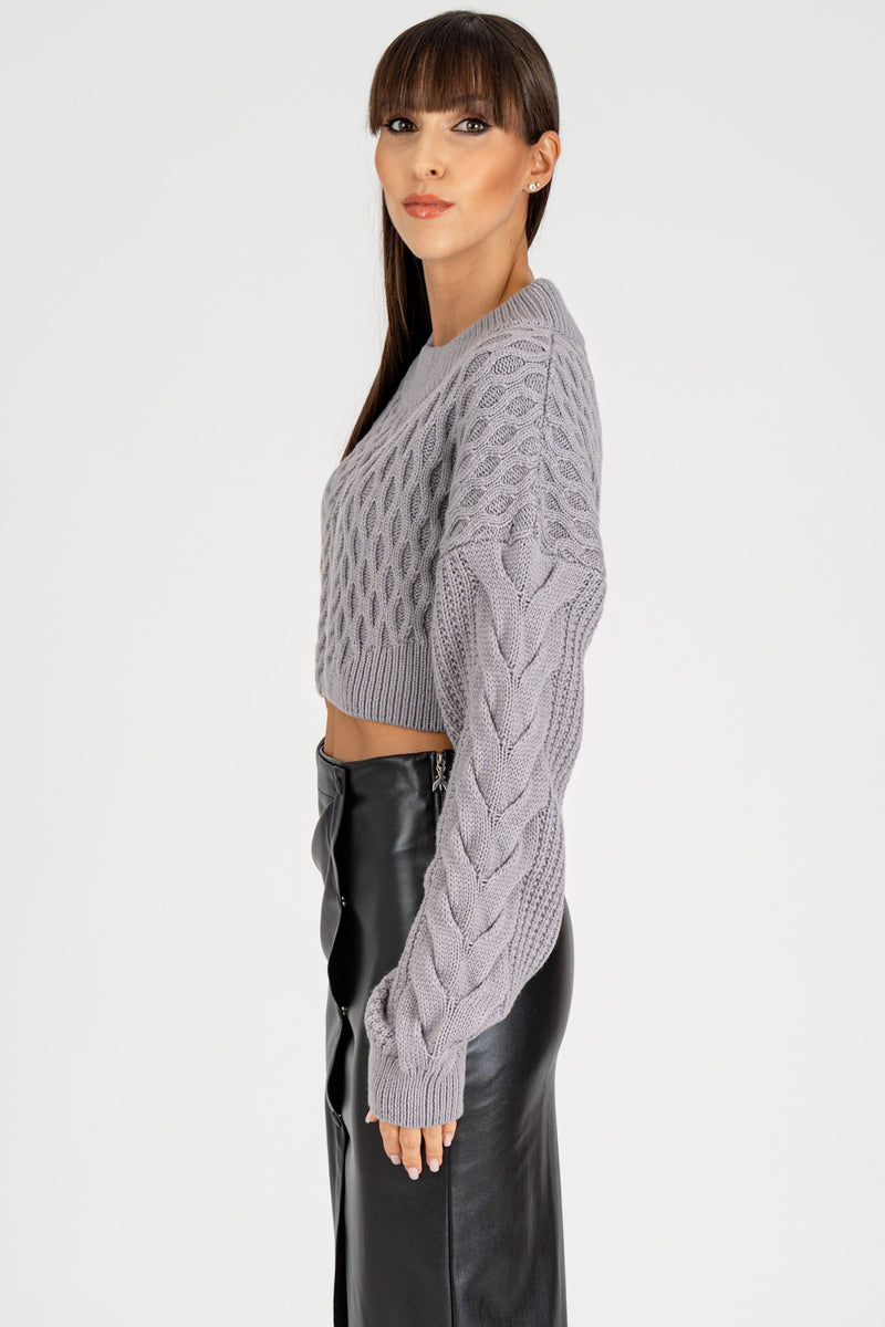 Maglia Crop con Trecce Mistery Gray