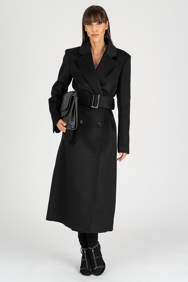 Cappotto con Cintura Nero