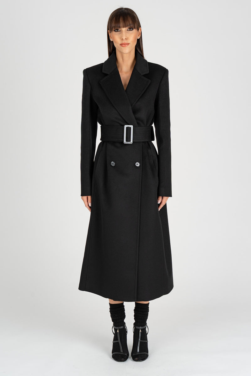 Cappotto con Cintura Nero