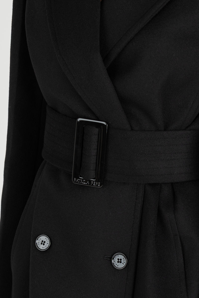 Cappotto con Cintura Nero