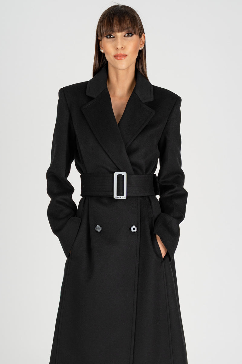 Cappotto con Cintura Nero