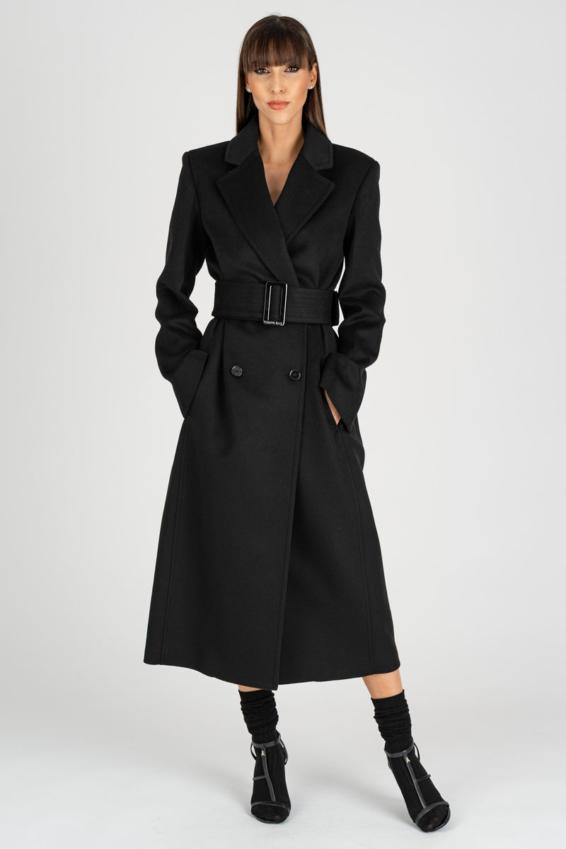 Cappotto con Cintura Nero