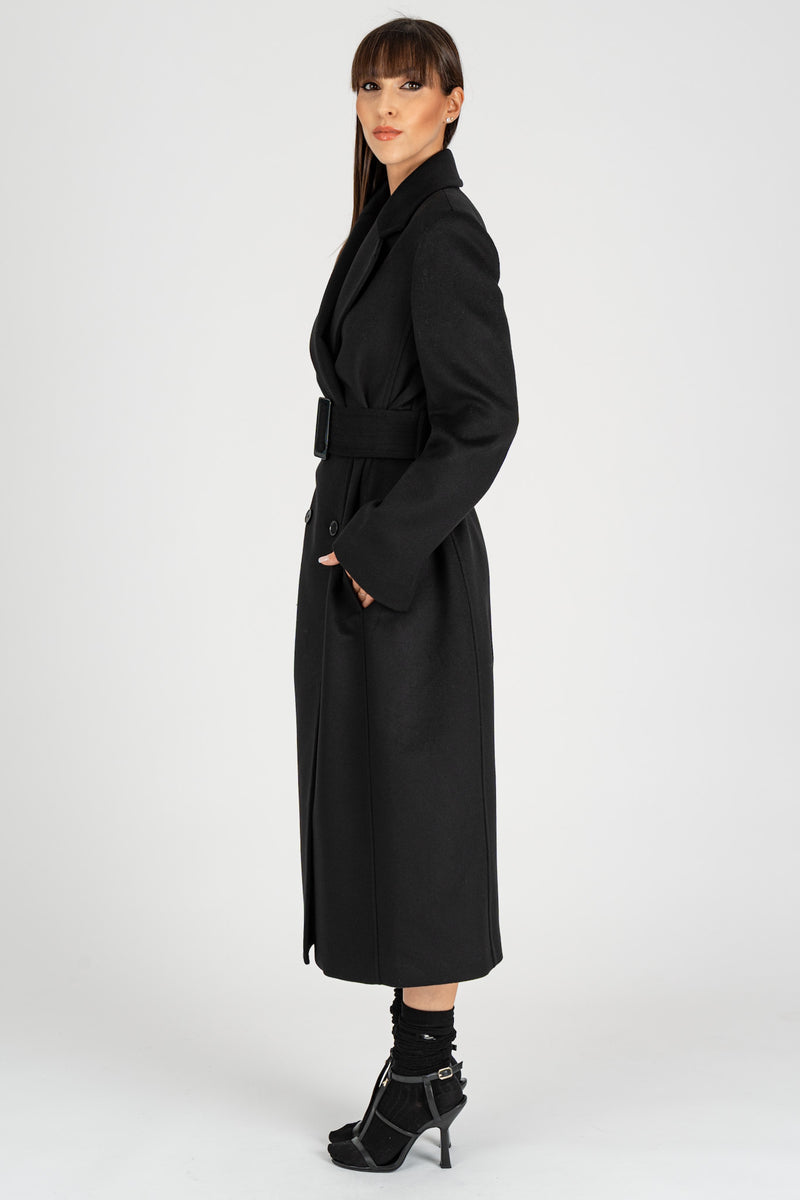 Cappotto con Cintura Nero