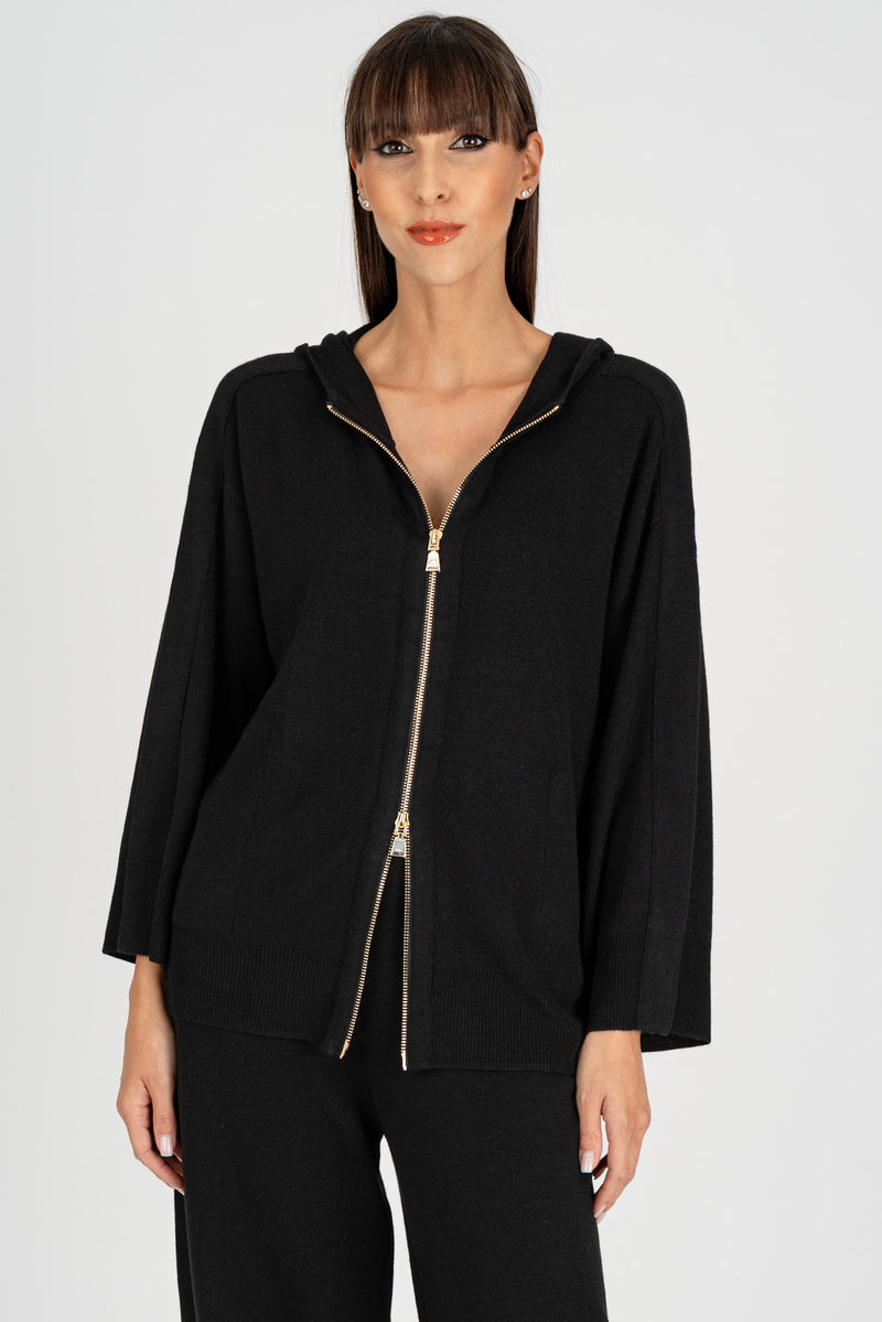 Cardigan con Cappuccio Nero
