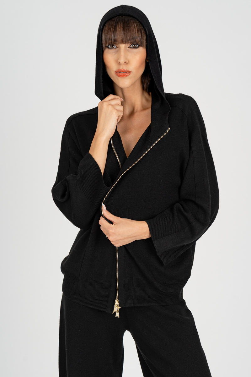 Cardigan con Cappuccio Nero