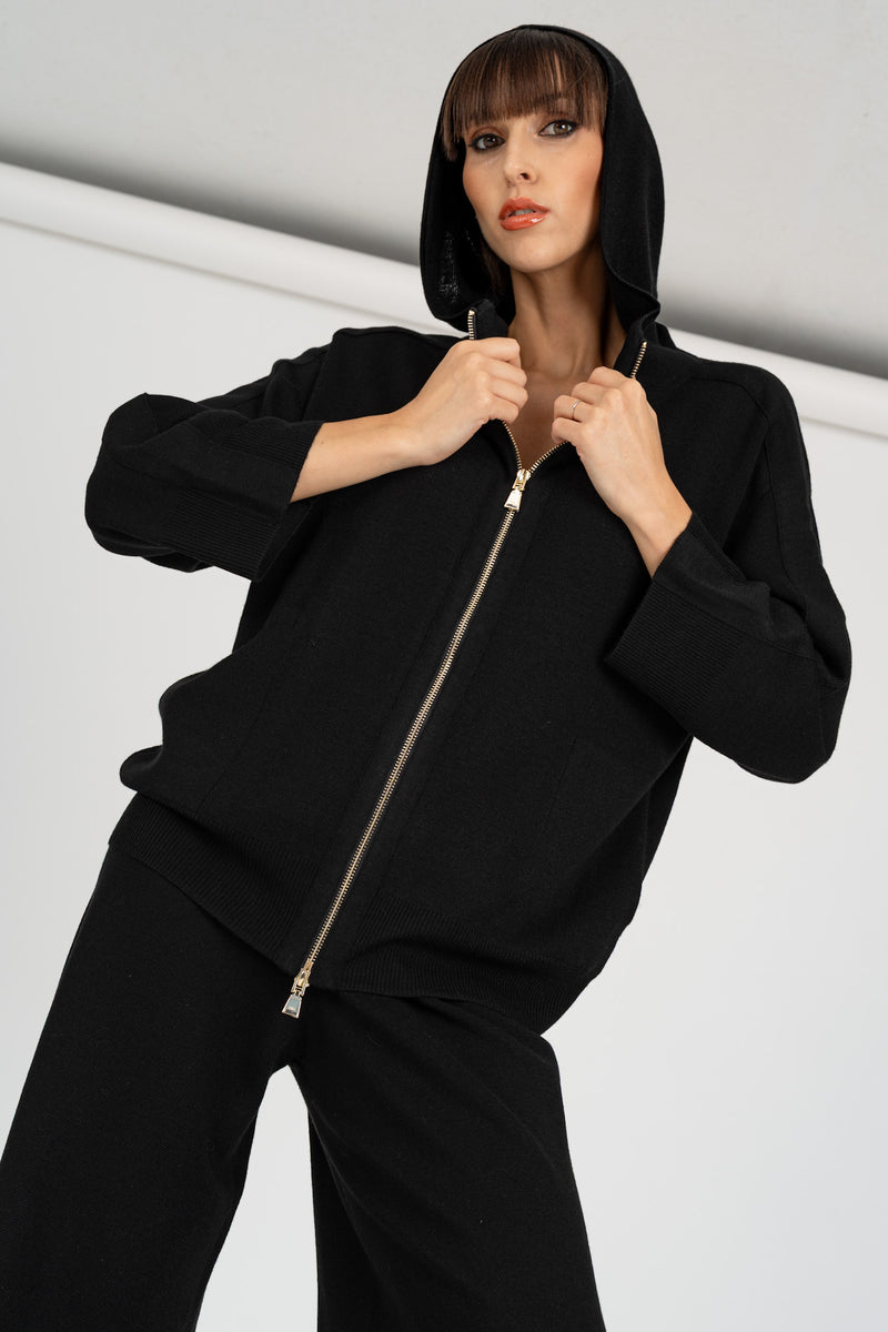 Cardigan con Cappuccio Nero