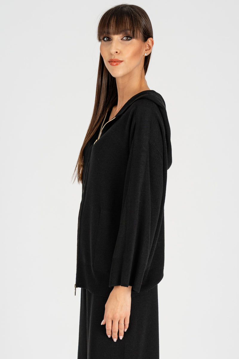 Cardigan con Cappuccio Nero