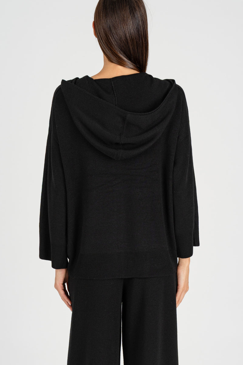 Cardigan con Cappuccio Nero