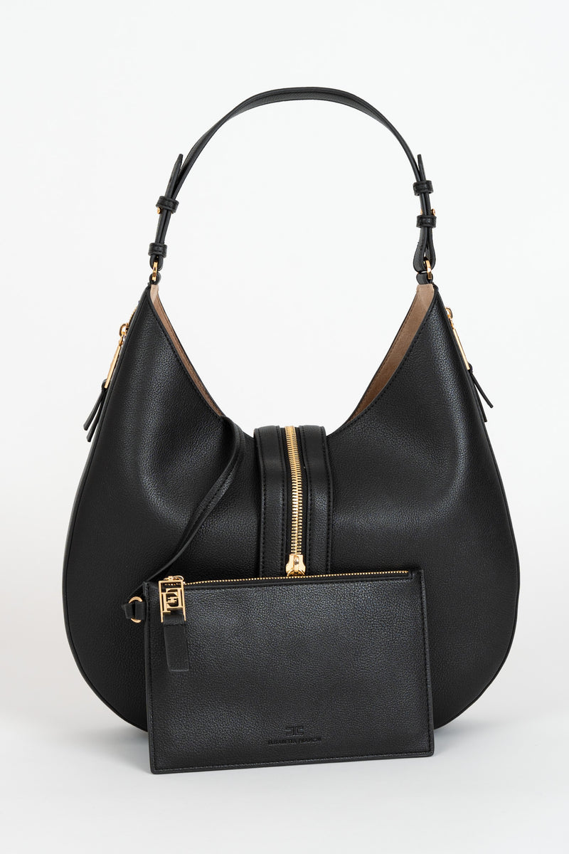 Borsa Hobo Grande con Zip Nero