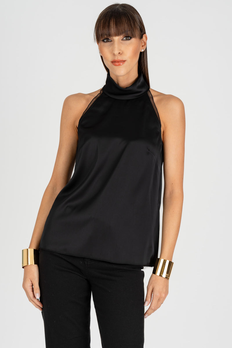 Top Raso Poly Nero