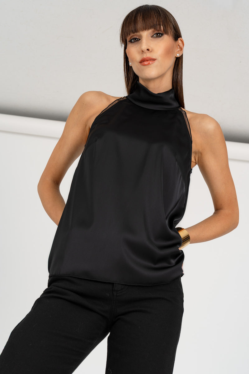 Top Raso Poly Nero