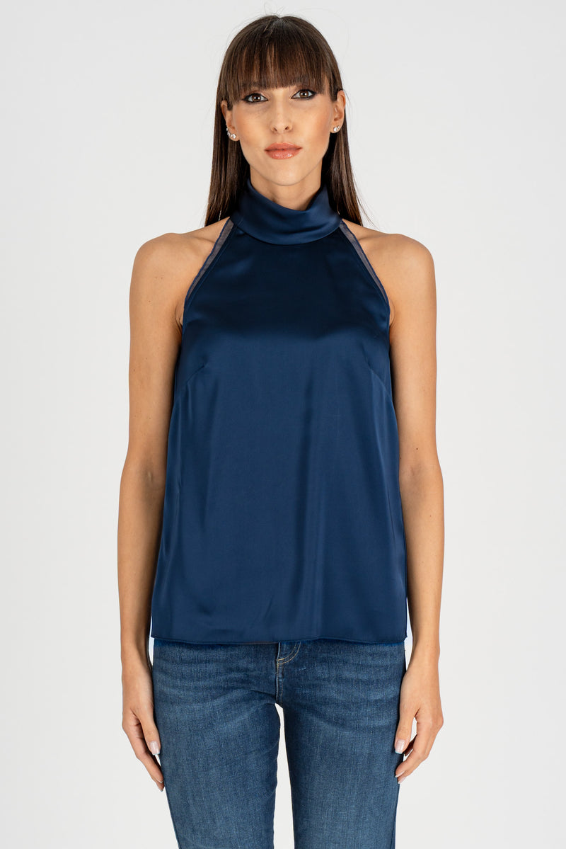 Top Raso Poly Blu Navy