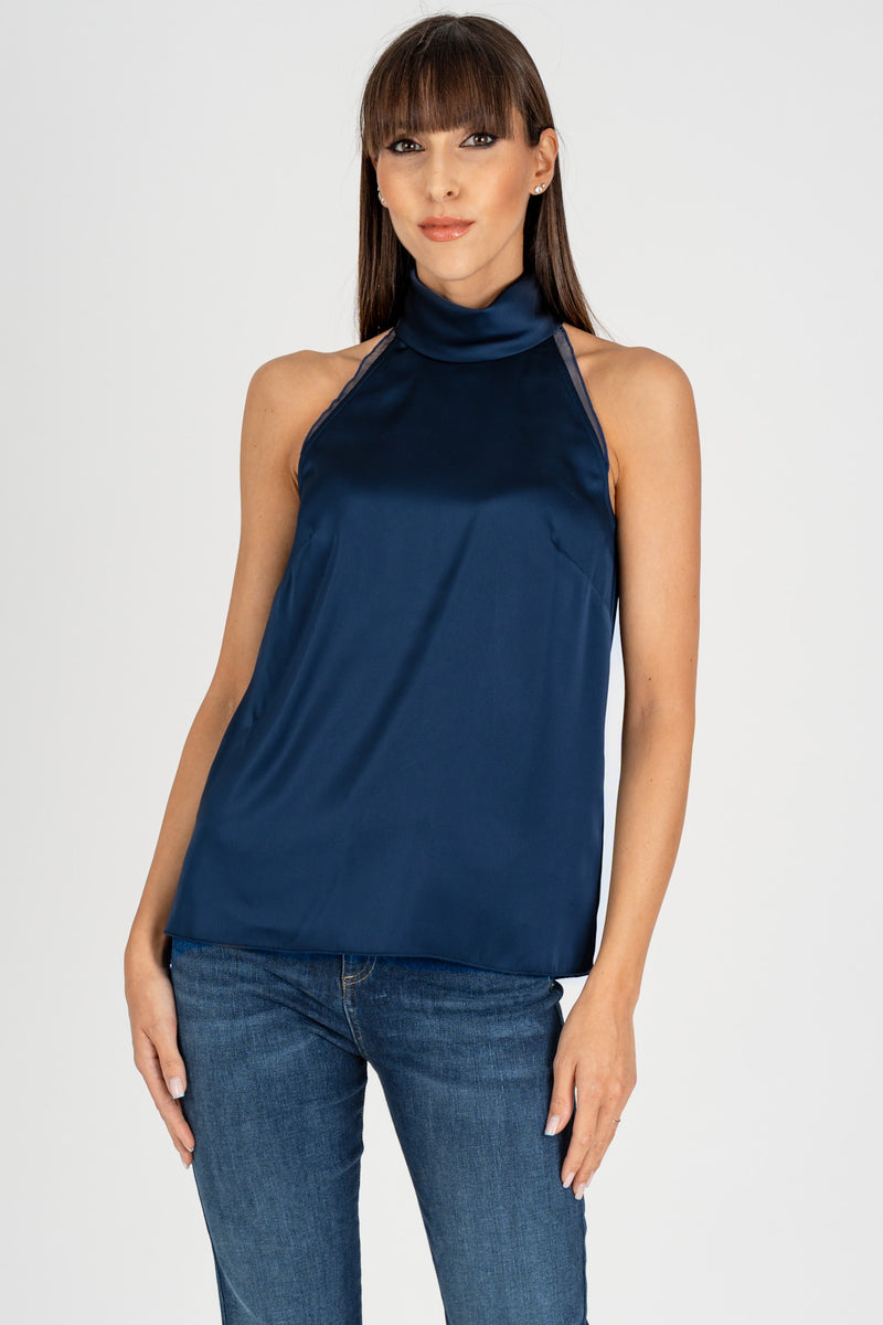 Top Raso Poly Blu Navy