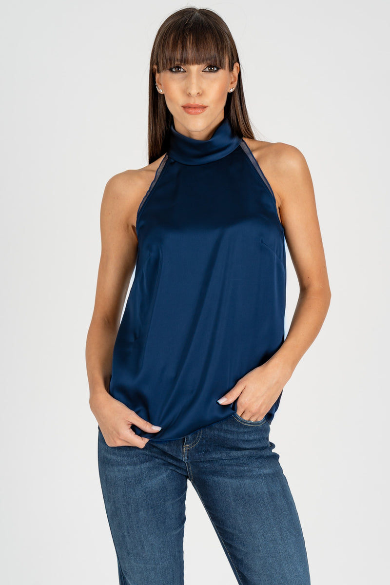 Top Raso Poly Blu Navy