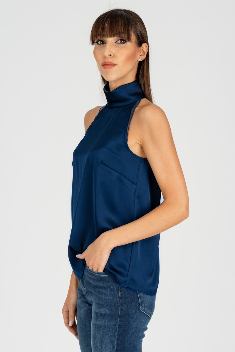 Top Raso Poly Blu Navy