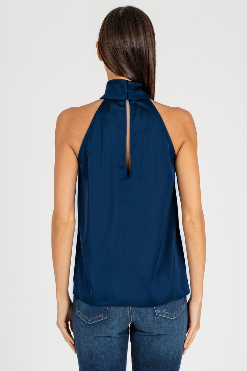 Top Raso Poly Blu Navy