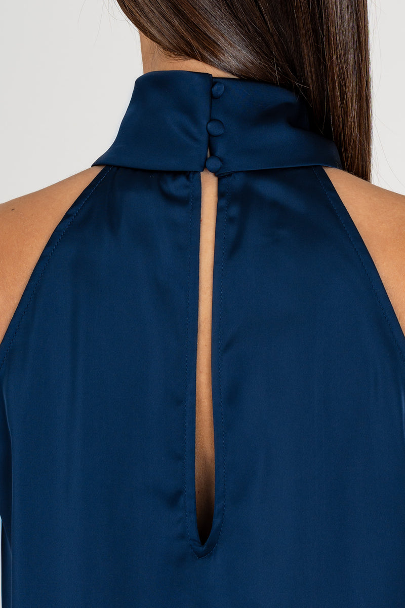 Top Raso Poly Blu Navy