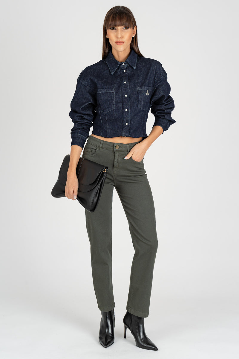 Pantalone Denim Verde Militare