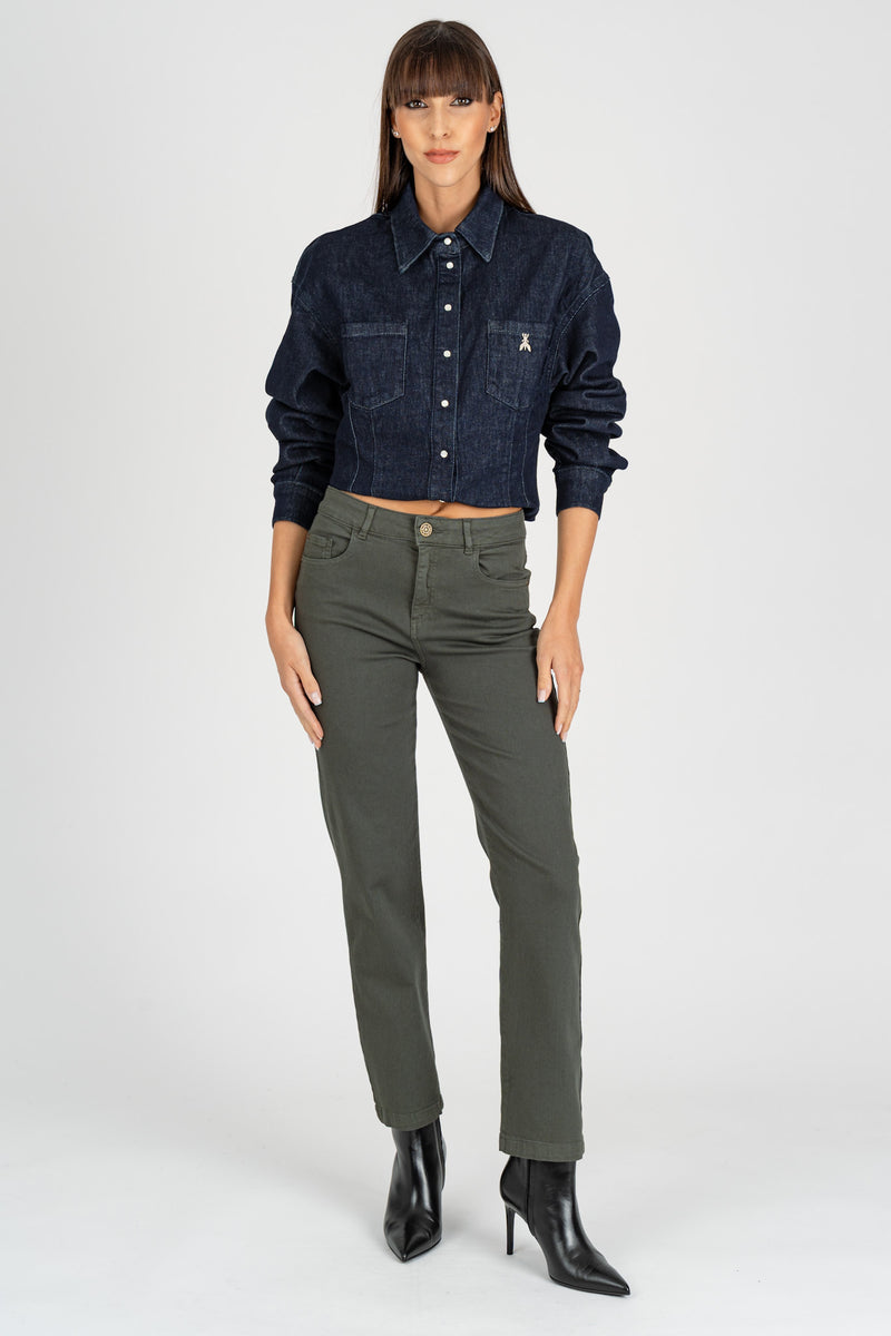 Pantalone Denim Verde Militare