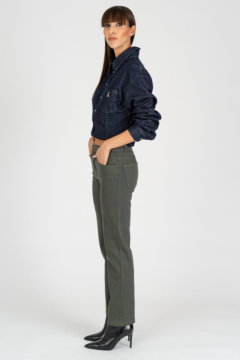 Pantalone Denim Verde Militare