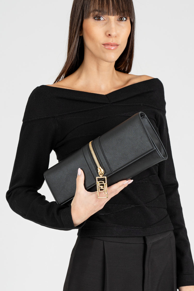 Borsa Baguette con Zip Nero