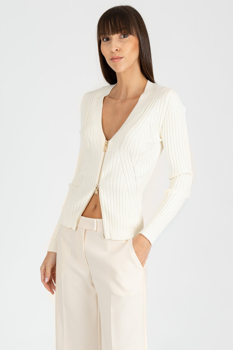 Maglia Cardigan con Zip Avorio