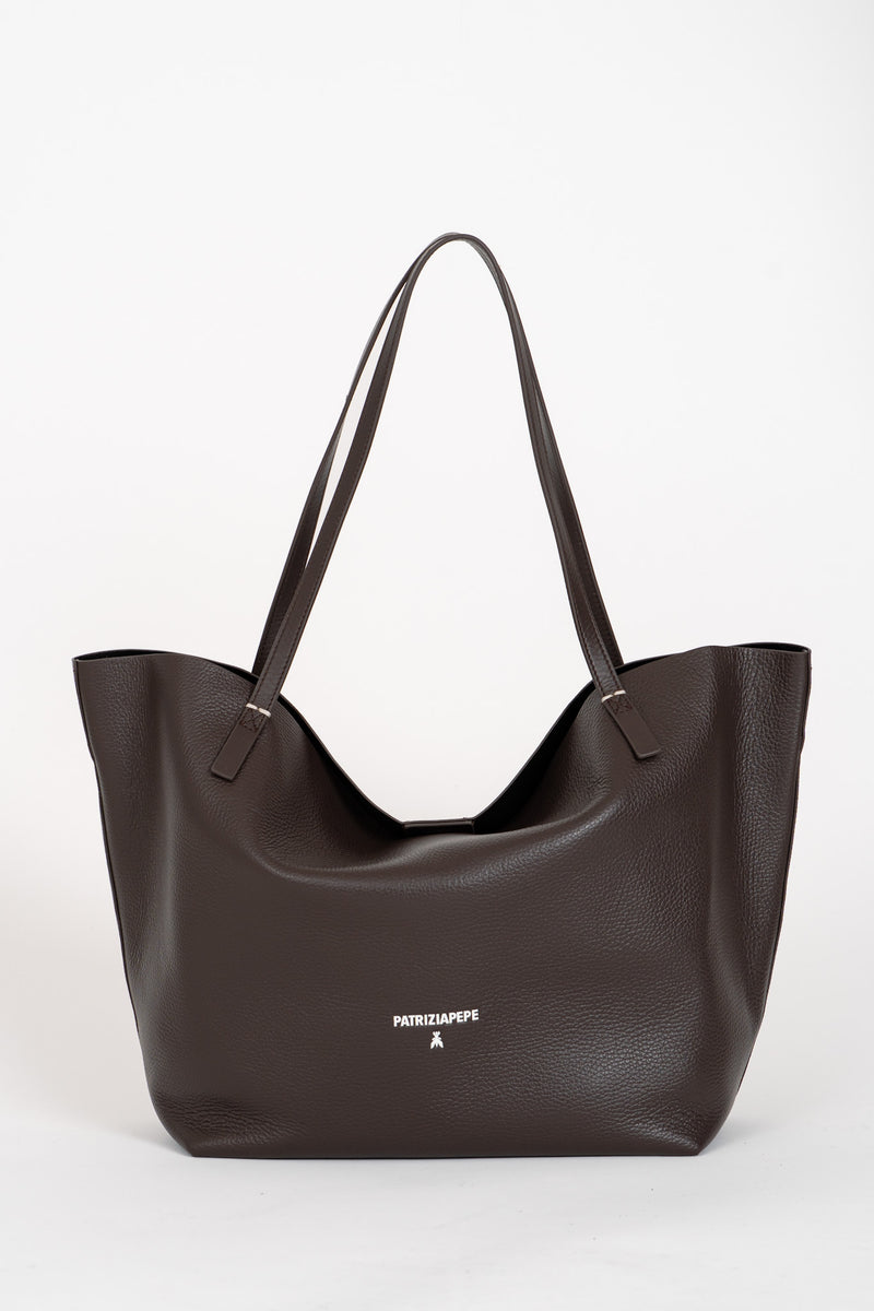 Borsa Shopping Pelle Martellata Deep Chocolate