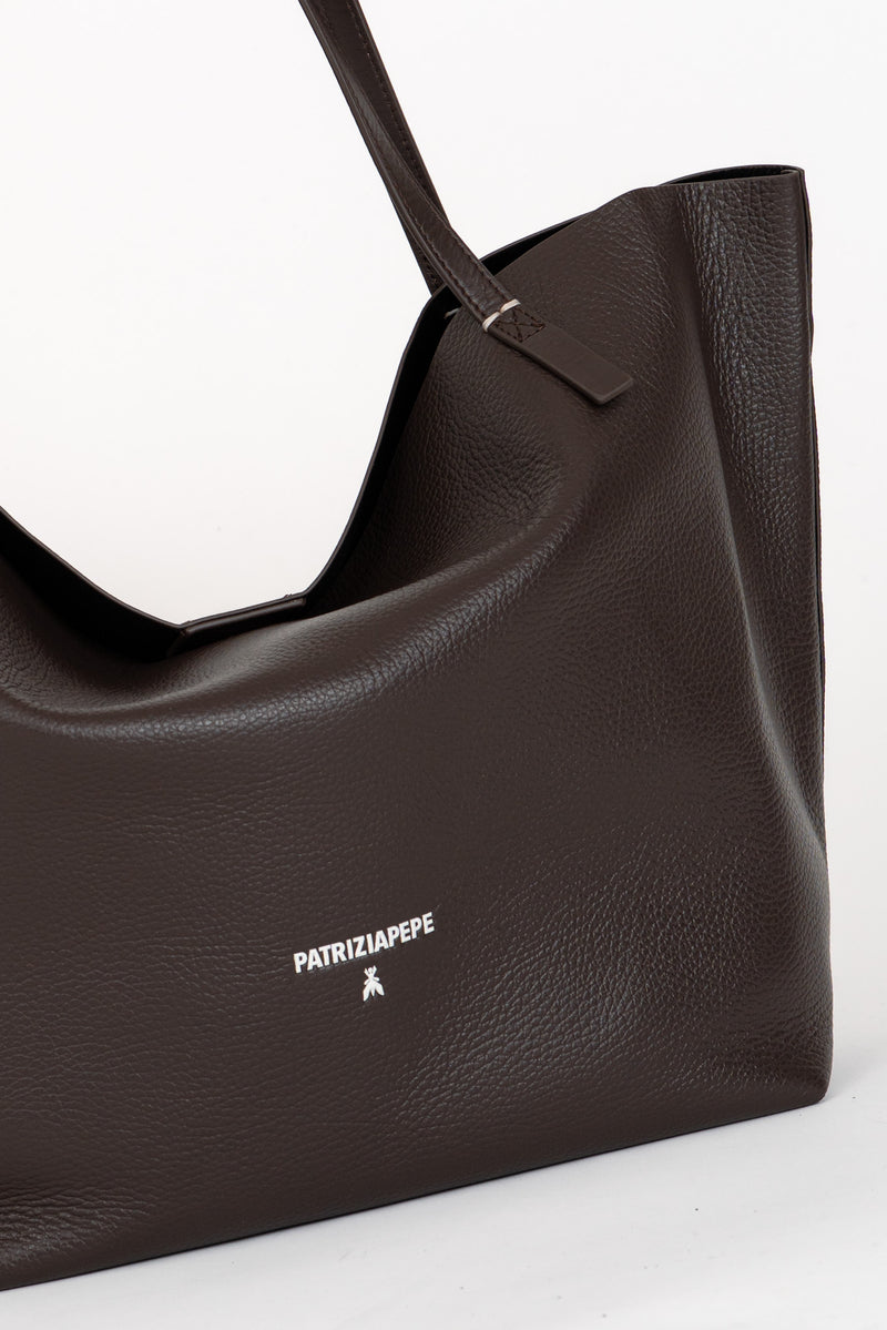 Borsa Shopping Pelle Martellata Deep Chocolate