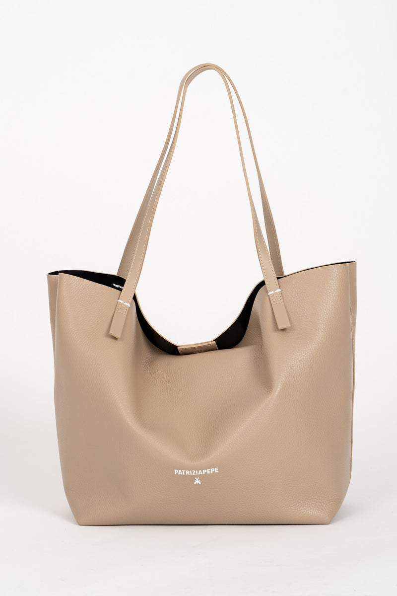 Borsa Shopping Pelle Martellata Winter Sand