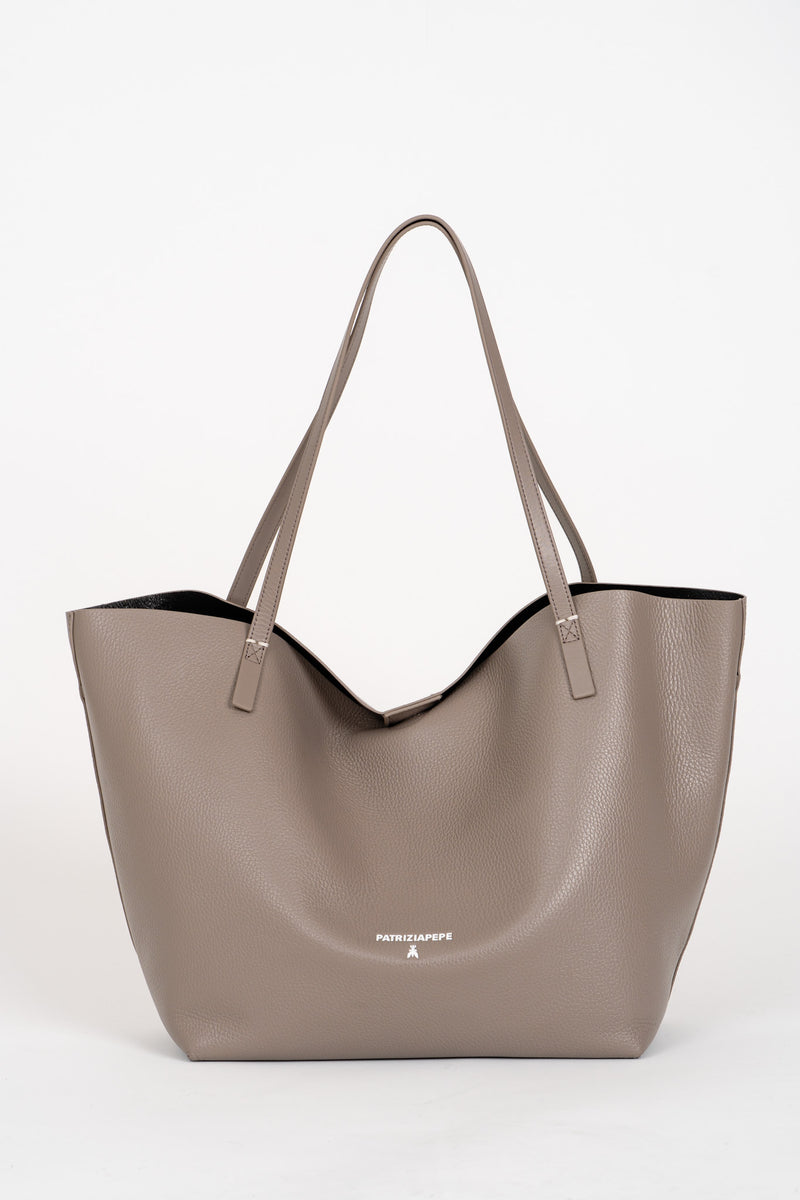 Borsa Shopping Pelle Martellata Dark Tatami