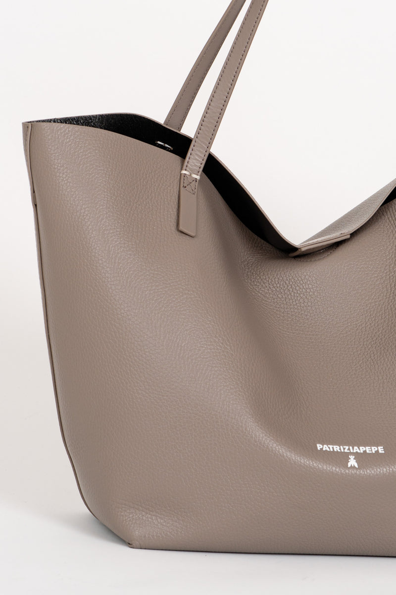 Borsa Shopping Pelle Martellata Dark Tatami