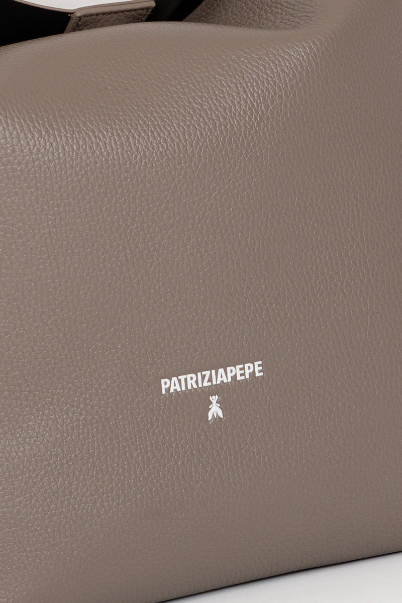 Borsa Shopping Pelle Martellata Dark Tatami