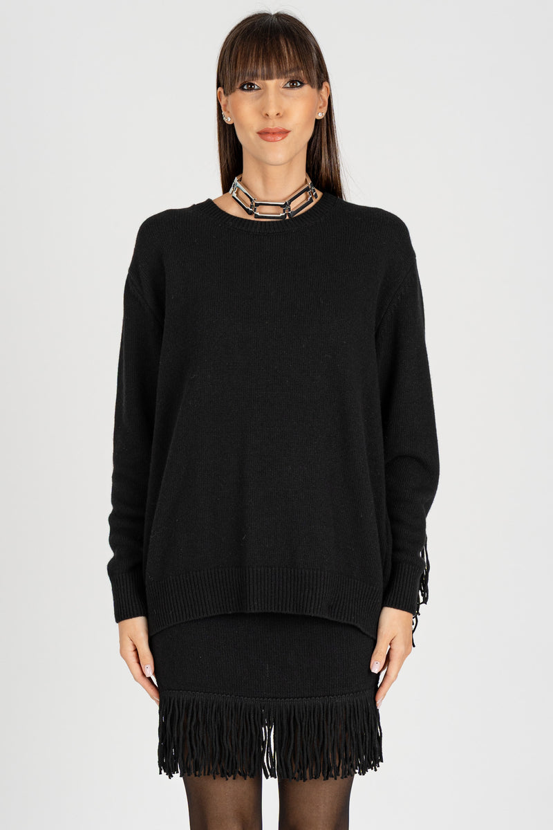 Maglia con Frange Nero